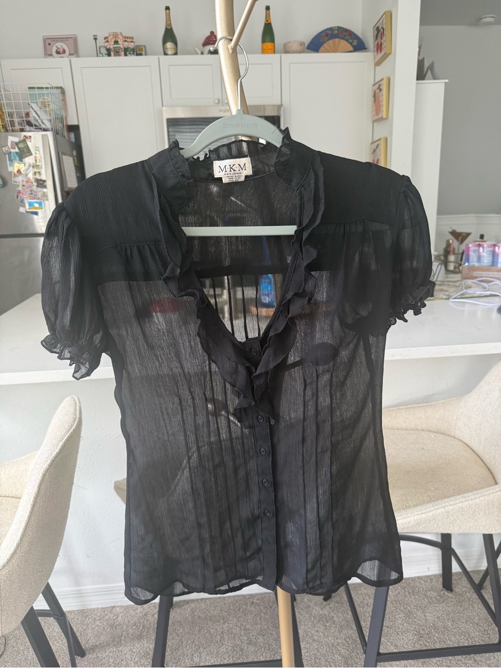 MKM Designs Black Sheer Ruffle Button-Front Blouse